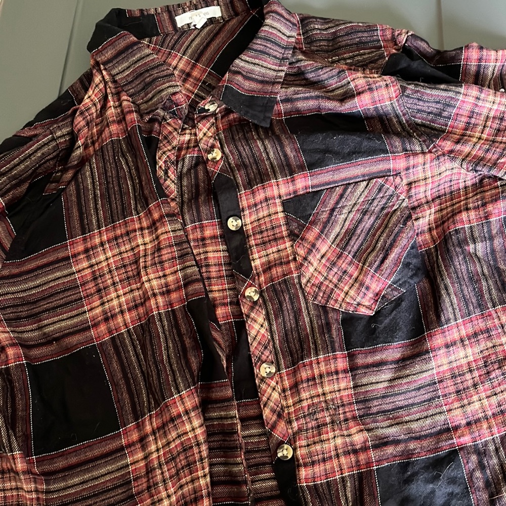womens red,brown, and black flannel
